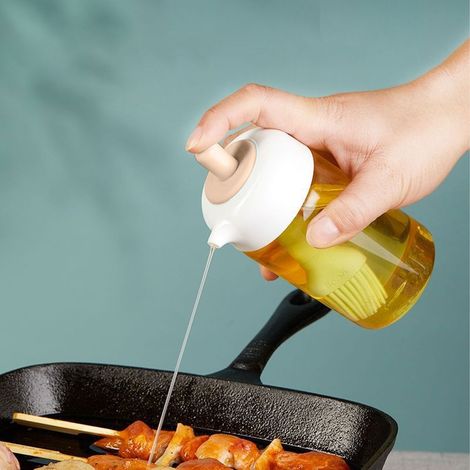 1 flacon distributeur d'huile d'olive, brosse en silicone, 320 ml, usage cuisine, salade, cuisson, marinade (1/5)