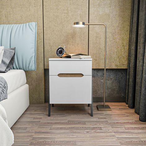 Decorotika Neva Nightstand With Drawer And Cabinet End Table With Storage Side Table For Bedroom Living Room - Walnut And Blanc And Noir (1/4)