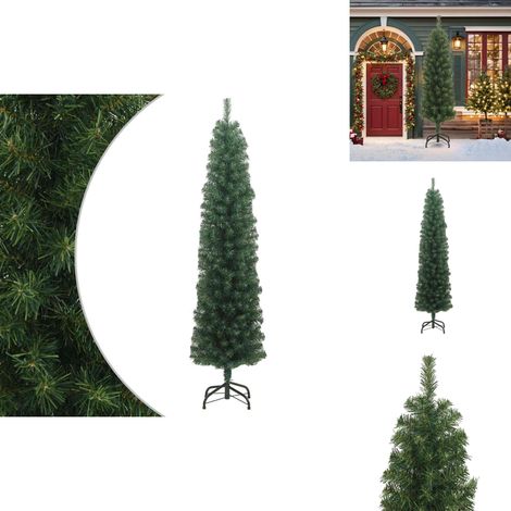 The Living Store Sapin de Noël artificiel mince avec support vert 210 cm PVC - Sapin de Noël en PVC (1/5)