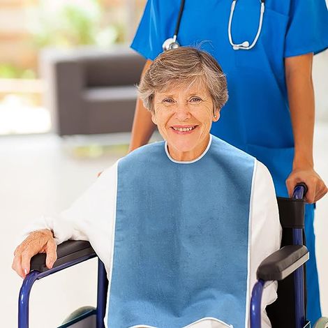 Bavoirs de qualité supérieure pour adultes (lot de 3) — Unisexe, conçu pour les seniors résistant aux taches, idéal pour les repas ajustable et facile à nettoyer (bleu) (1/5)