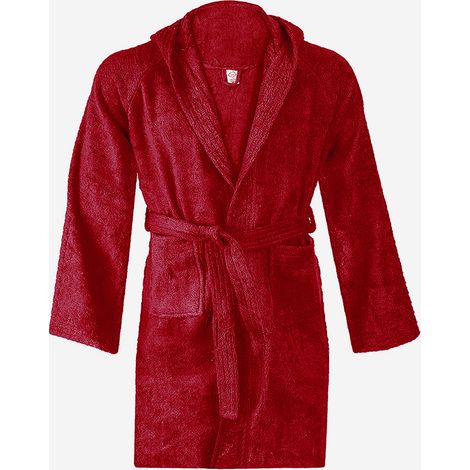 Accappatoio rosso in cotone 100% con cintura e cappuccio Sicilia (1/2)