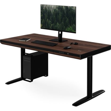 Bureau électrique assis-debout avec tiroir et chargeur sans fil Qi noir/noyer, 1400 mm: ELLIS