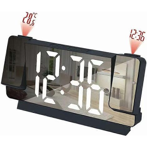 Réveil silencieux de bureau multifonctionnel, moderne et minimaliste, avec miroir LED à double projection et finition décorative blanche. (1/4)