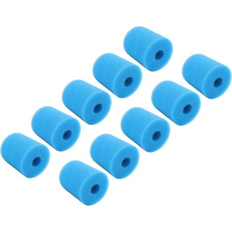 Lot de 10 cartouches filtrantes lavables et réutilisables pour piscine (éponge, mousse, 9 x 9 x 10 cm, bleues) (1/5)