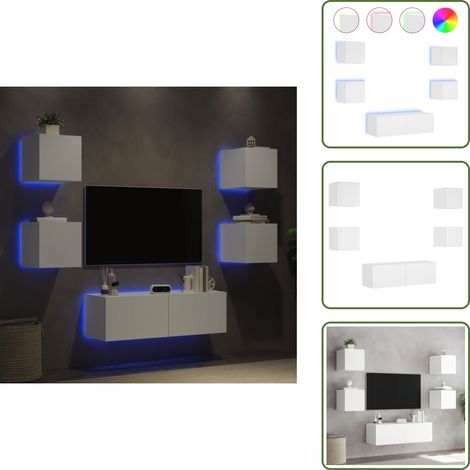 5-tlg. TV-Wohnwand mit LED-Leuchten Weiß - TV-Wandregal - TV-Einheit - Regal Weiß - Fernsehschrank - Wohnzimmer Dekoration (1/5)