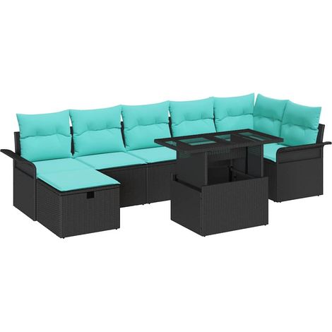 Garden Sofa Set with Cushion 8 pcs Black Poly rattan vidaXL (1/5)