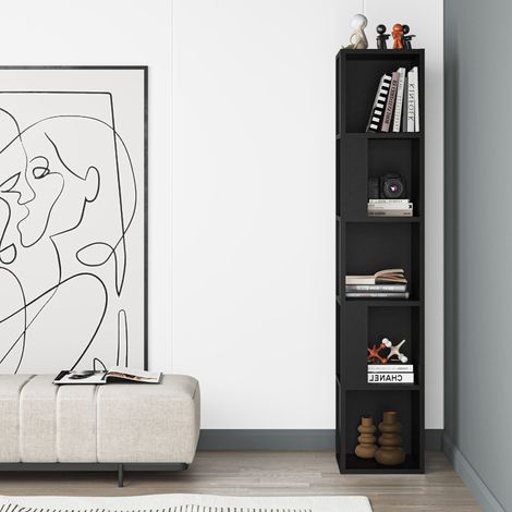Decortie Piano Modern Corner Bookcase Display Unit Tall 158.9cm - Black Bute