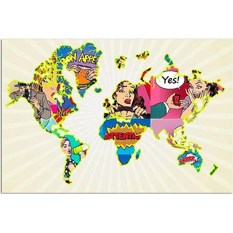 Tableau pop art carte du monde - 70 x 50 cm (1/4)