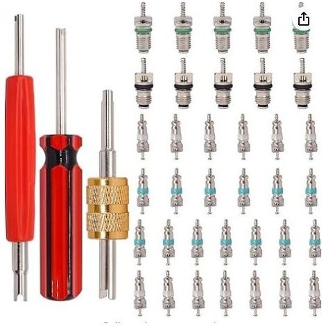 39 pièces Kit de noyau de valve de climatisation voiture R134a noyaux de tige de valve Schrader de réfrigération avec outil de retrait de noyau de valve Kit de bouchons d'étanchéité du système (1/3)