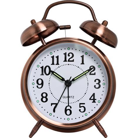 Réveil fort pour adultes endormis lourds, en métal, double cloche, fonctionnement à piles pour chambre à coucher, décoration silencieuse rouge marron (1/5)