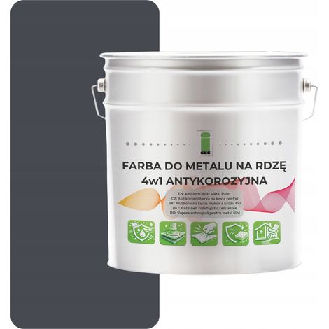 Peinture pour métaux antirouille 4 en 1 graphite RAL7024 I SEE acier galvanisé 5L semi-mat (1/5)