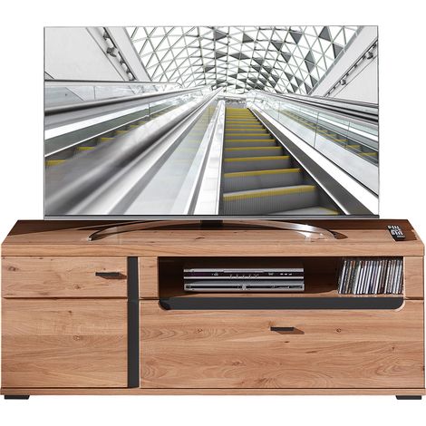 TV Lowboard mit Esche Massivholzfront STAVEN-36 mit Absetzungen in schwarz matt, B/H/T ca. 150/55/42 cm (1/4)