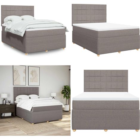 Sommier à lattes de lit avec matelas Taupe 140x190 cm Tissu - Sommier - Matelas à ressorts ensachés (1/5)