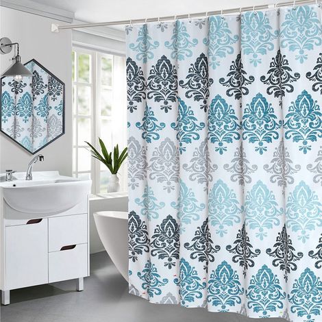 Rideau de douche imperméable à rayures polyester pour salle de bain, peinture bande, modèle S (1/5)