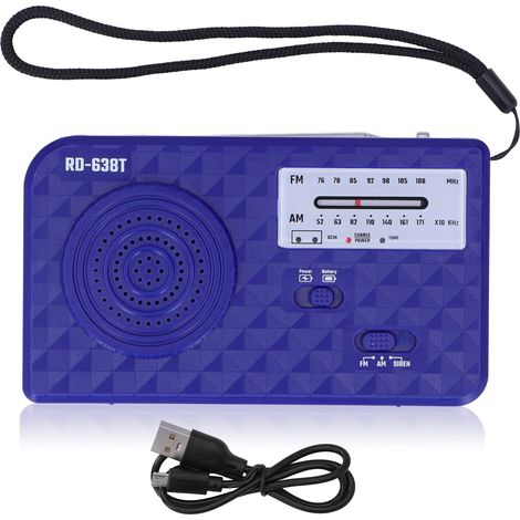 Radio de Camping à Manivelle avec Lampe Torche, Chargeur USB et Alimentation Solaire - Bleu (1/5)
