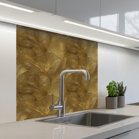 REVETEMENT MURAL DE CUISINE, CRÉDENCE DE CUISINE Organic - Lines - Gold 80x80 (1/5)