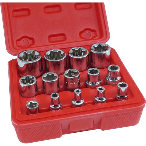 SET chiavi a bussola torx attacco 1/4" 3/8" 1/2" femmina da 4-24 mm 14 PZ