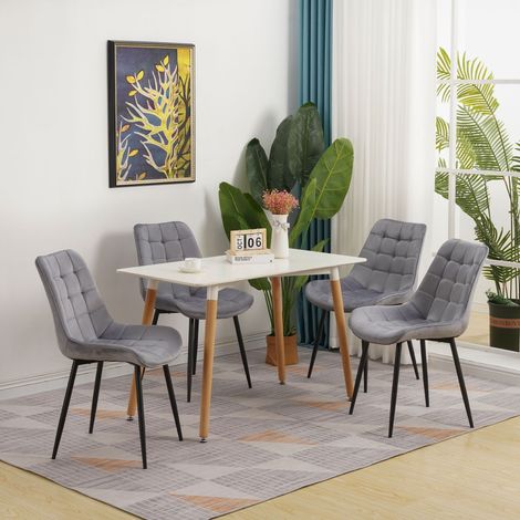 Hobag – Lot de 4 chaises BUBBLE en velours gris clair – Style scandinave – Largeur d'assise 53cm – Profondeur d'assise 45cm – Hauteur d'assise 48cm
