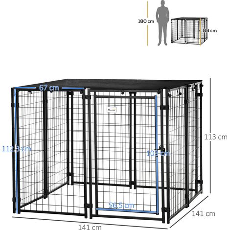 Parc pliable pour chien avec housse. 8 panneaux et porte verrouillable. 141 x 141 x 113 cm. noir (1/5)