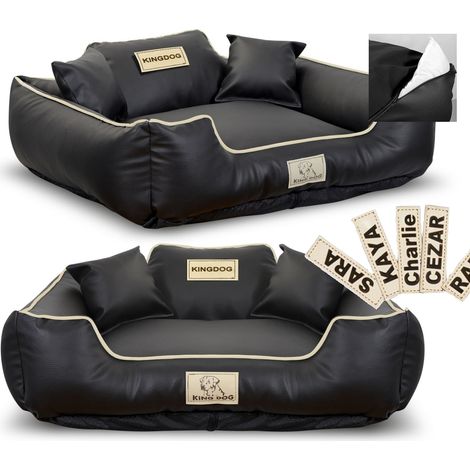 KINGDOG Laufstall für Hunde, Öko-Leder, 115 x 95 cm, personalisiert, abnehmbar, rutschfest, schwarz