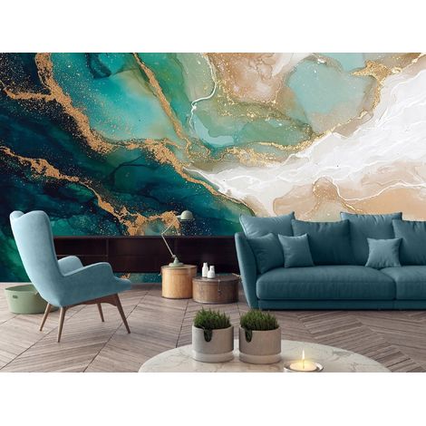 Fototapete Marmor Glamour Gold, für Wohnzimmer und Schlafzimmer, 300 x 210 cm – Komplettset inkl. Kleister & Anleitung (1/5)