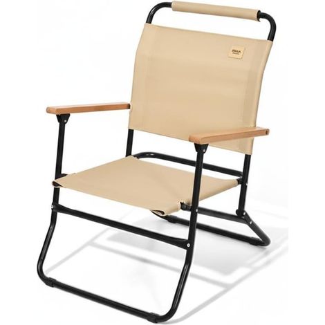Portable Folding Chair, Camping Chair, Picnic Chair, Outdoor Seat with Comfortable Armrests and Supportive Backrest, Steel Frame, Khaki, Classic (1/5)