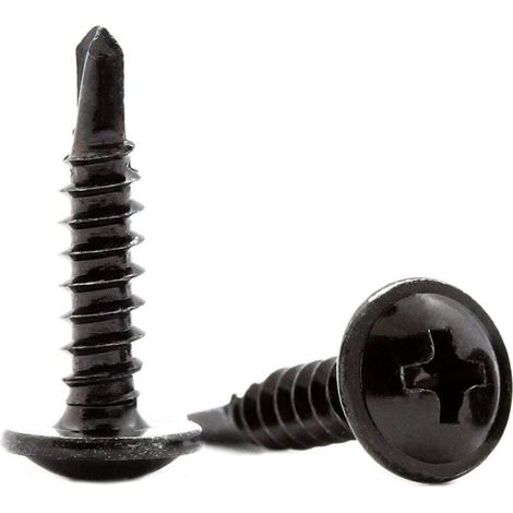 Vis autoperceuses noires à tête plate de 4,2 mm x 19 mm Vis autotaraudeuses en acier pour tôles métalliques, toiture, fenêtres (lot de 50) (1/4)