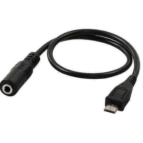 Câble adaptateur audio AUX noir 3,5 mm femelle vers Mini USB 5 broches mâle, 30 cm.