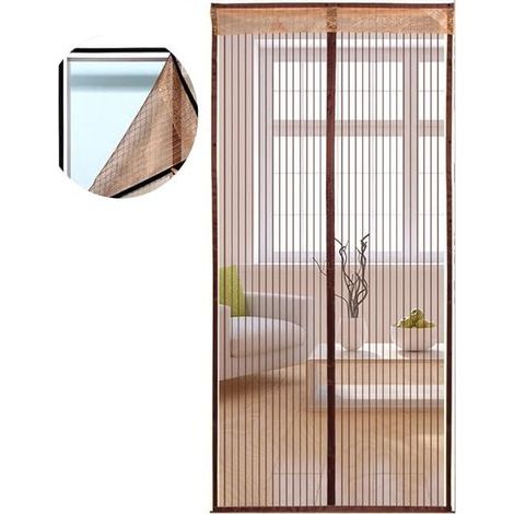 GENERIC-Moustiquaire Porte Magnétique Bande adhésives Moustiquaire Sur Mesure de Porte Rideau de Porte Antimoustique Pour Couloirs Portes Patio Marron, 140x220cm (1/5)