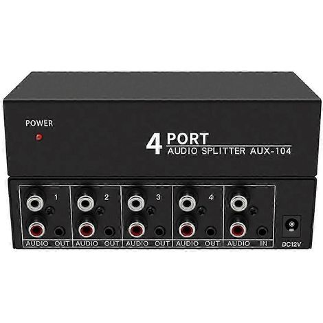Répartiteur audio stéréo 1x4 avec 1 entrée et 4 sorties (G/D), pour PC, lecteur DVD et haut-parleurs. Prise US. (1/5)