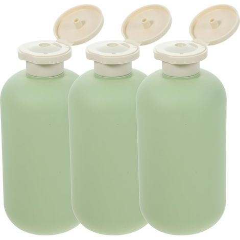 Bouteilles de Shampoing Rechargeables 300ml en Pe Léger Lot de 3 Bouchon à Clapet Vert, Flacons Vides Simples et Sécurisés pour Gel et Lotion (1/5)