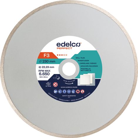 Disco de diamante EDELCO F3 para azulejos 180x22 mm, alta durabilidad y precisión. (1/2)