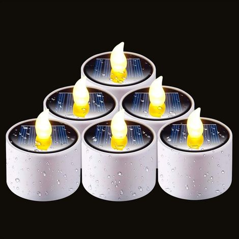 Bougies solaires d'extérieur - Bougies chauffe-plat LED étanches avec capteur crépusculaire (lot de 6) - Lumières décoratives réutilisables pour lanternes, jardins, camping et décoration intérieure (5