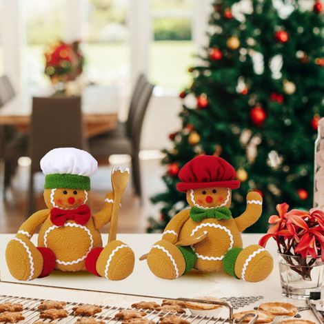 SUSUchens Lebkuchenmann Plüsch-Sitz-Keks-Ornament, weiche Weihnachtsbaumdekoration, kann auch als Tür- und Kamindekoration verwendet werden