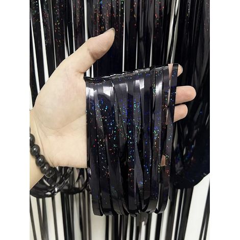 1pc guirlande rideau de pluie en plastique pour décoration de fête, rideau à perles PET, décoration de fond festive pour événements : 1m2m noir (1/5)