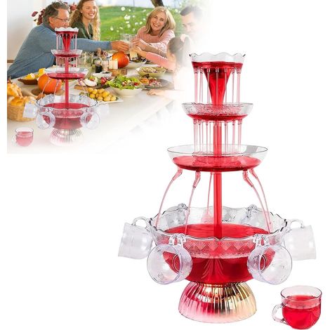 Fontaine de fête transparente à 3 niveaux, 4 l, avec 5 gobelets réutilisables, en acrylique, socle éclairé par LED, pour pubs, fêtes à la maison (1/5)