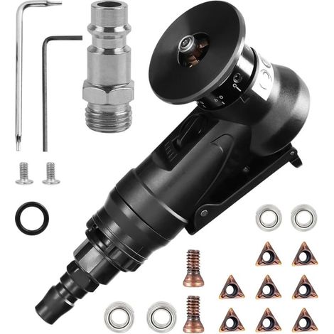 Hand-operated pneumatic chamfering tool, mini air-powered chamfering machine, 30,000 RPM, 45° angle with 1/4-inch air inlet for chamfering and deburring (C-angle blades) (1/5)
