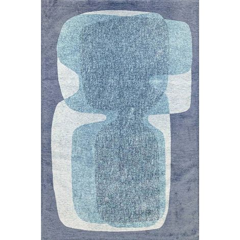 Tapis bleu jacquard antidérapant intérieur extérieur vintage 70 - 240 x 340 cm (1/5)