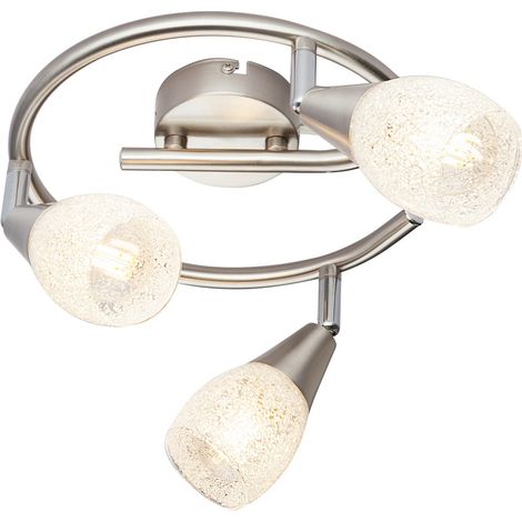 Spots de plafond en grappe, nickel mat, abat-jour en verre transparent, 3 x E14