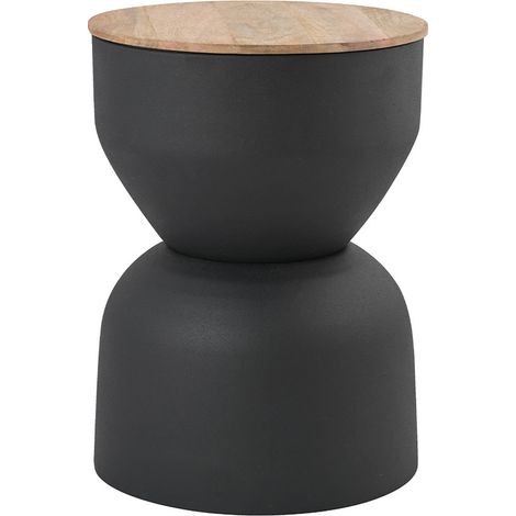 Mesa auxiliar redonda de diseño con almacenamiento de metal gris antracita y madera maciza de mango de 30 cm YOYO (1/4)