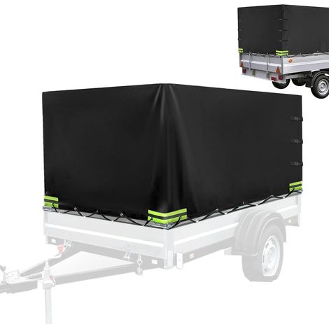 Trailer Tarpaulin, 210 x 114 x 90 cm, Oxford 420D Trailer tarpaulin with eyelets and tarpaulin rope, waterproof, windproof, zip with reflective stripes (1/5)