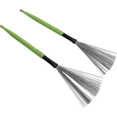 2 balais de batterie à double tête, polyvalents, en érable, caoutchouc et fil d'acier, balais de percussion portables pour groupes, verts (1/5)