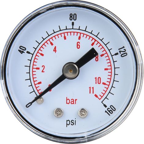 Manomètre mécanique pour air, huile et eau, connexion arrière BSPT 1/8" (0-160 psi 0-11 bar) (1/5)
