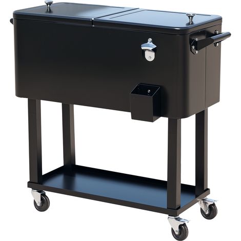 Outsunny carro de bebidas refrigerado 75,7 L carro nevera con ruedas abrebotellas y estante nevera para exterior patio fiesta 90x39x83 cm negro
