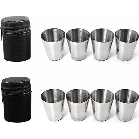 (8 X 160 Ml) Stainless Steel Tumbler, Metal Wine Glass, Stainless Steel Wine Glass Set, Tumbler With Leather Lid (1/4)