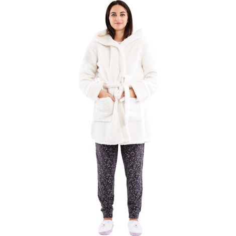 Accappatoio da donna con ricami, comodo ed elegante per la casa, bianco Accappatoio da donna con ricami, comodo ed elegante per la casa, bianco (1/5)