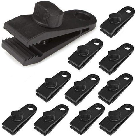 12Pcs Pince à pince pour bâche, ensemble de pinces à bâche résistantes Pince pour auvent instantané pour tentes Tarp Caravan Garden Shade Housse de, noir (12) (1/5)