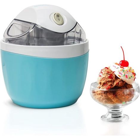 Sorbetière électrique 1 litre pour yaourts glacés, gelatos et sorbets – sans sel ni glace – design moderne avec ouverture pour les ingrédients – bleue (1/5)