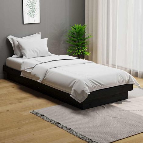 Estructura de cama individual pequeña sin colchón madera negro (1/5)