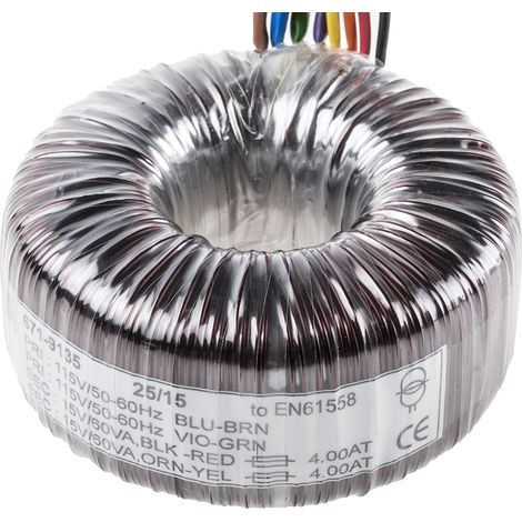 Transformateur torique RS PRO 2 sorties, 115 V ac, 230 V ac 2 x 15V c.a., 120VA (1/3)